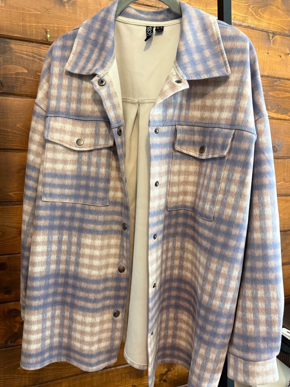 PIECES Light Purple and Cream Plaid Shacket